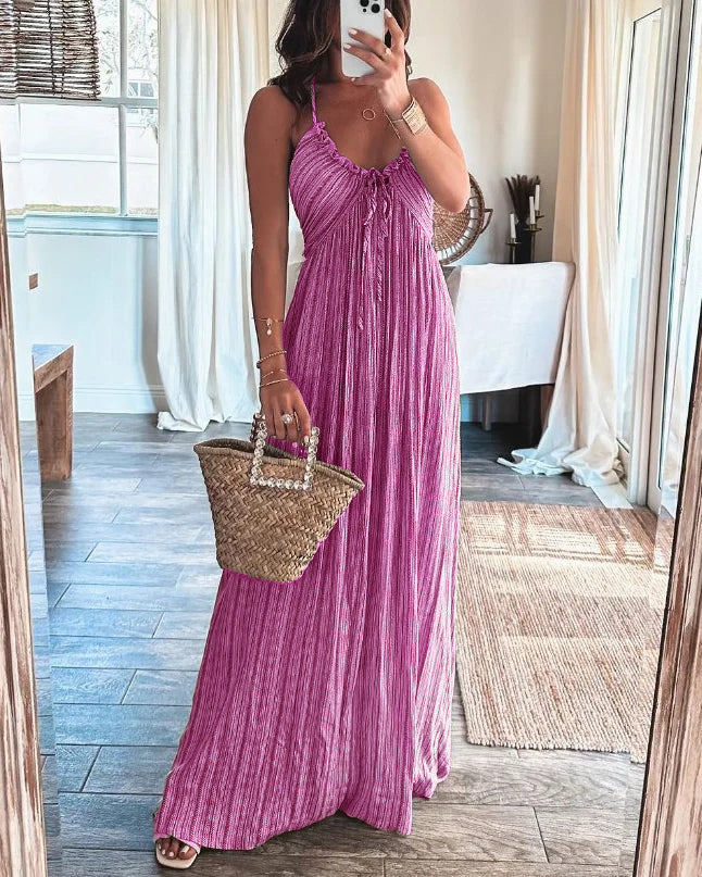 👗Sleeveless Print Tie Pleated Dress