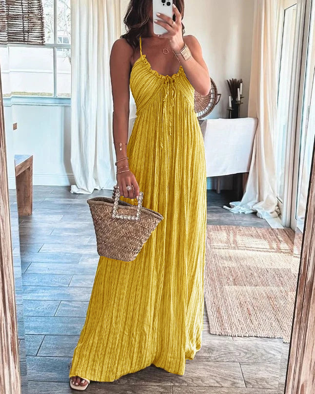 👗Sleeveless Print Tie Pleated Dress