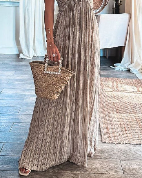 👗Sleeveless Print Tie Pleated Dress