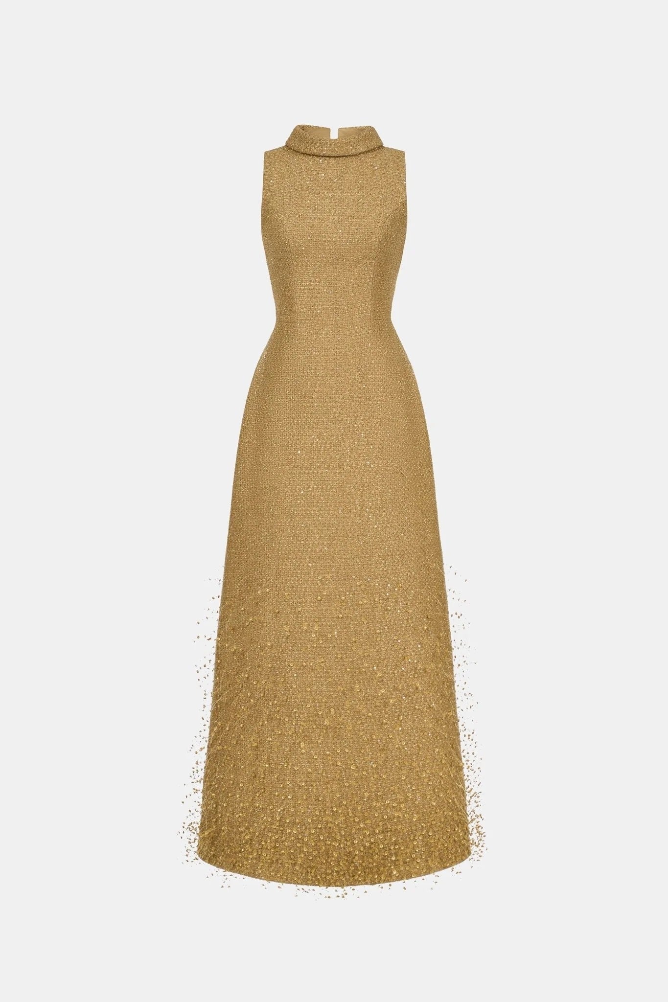 Camel Crystal Beaded Tweed Dress